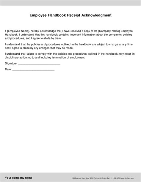 Employee Handbook Receipt Acknowledgment .